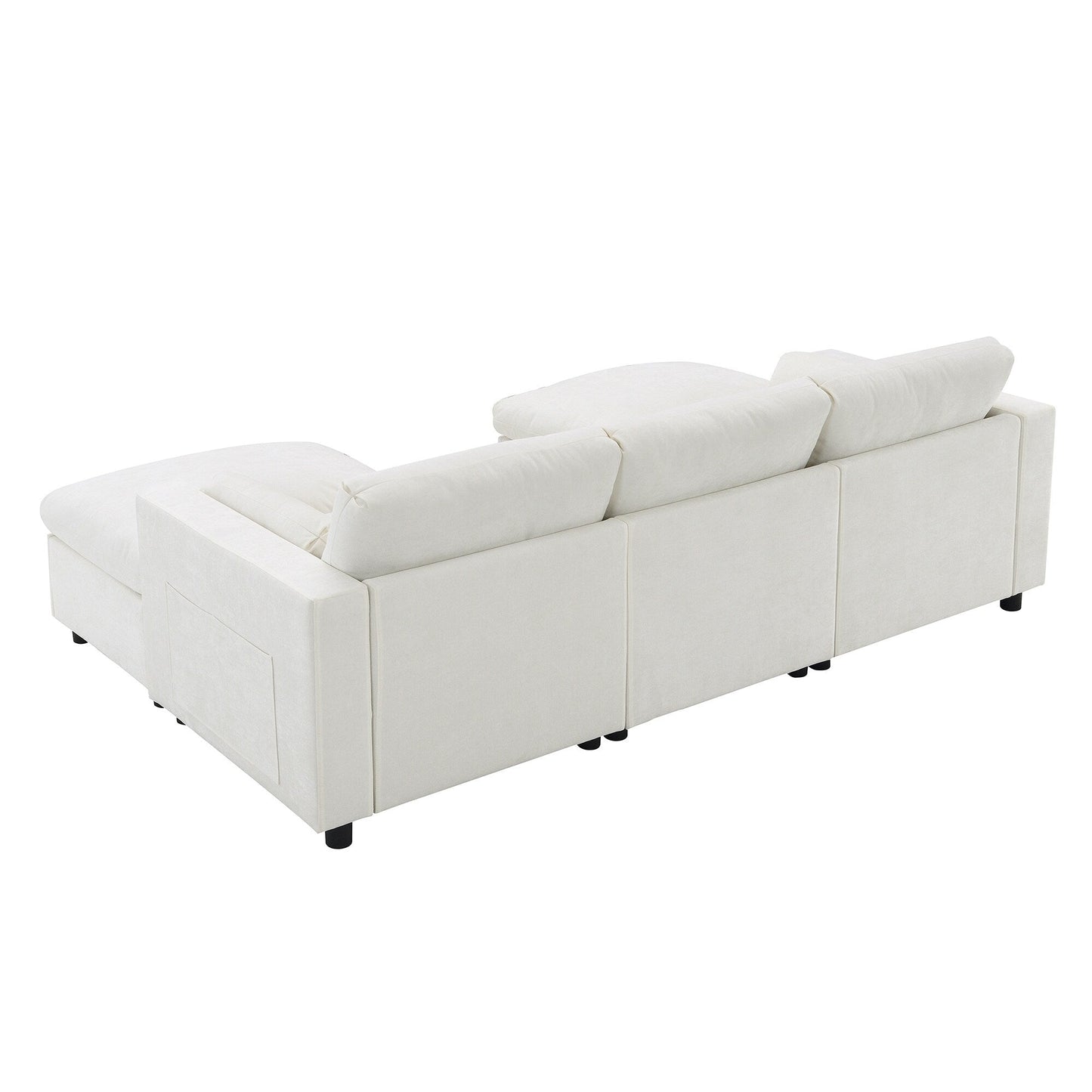 Divano componibile modulare in ciniglia con tasche portaoggetti, divano a U da 5 posti con cuscini, divano Cloud con 2 pouf mobili