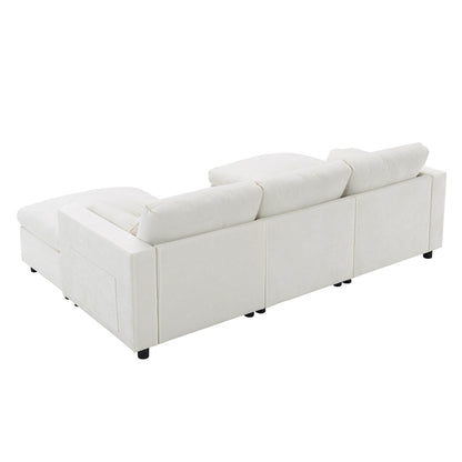 Divano componibile modulare in ciniglia con tasche portaoggetti, divano a U da 5 posti con cuscini, divano Cloud con 2 pouf mobili