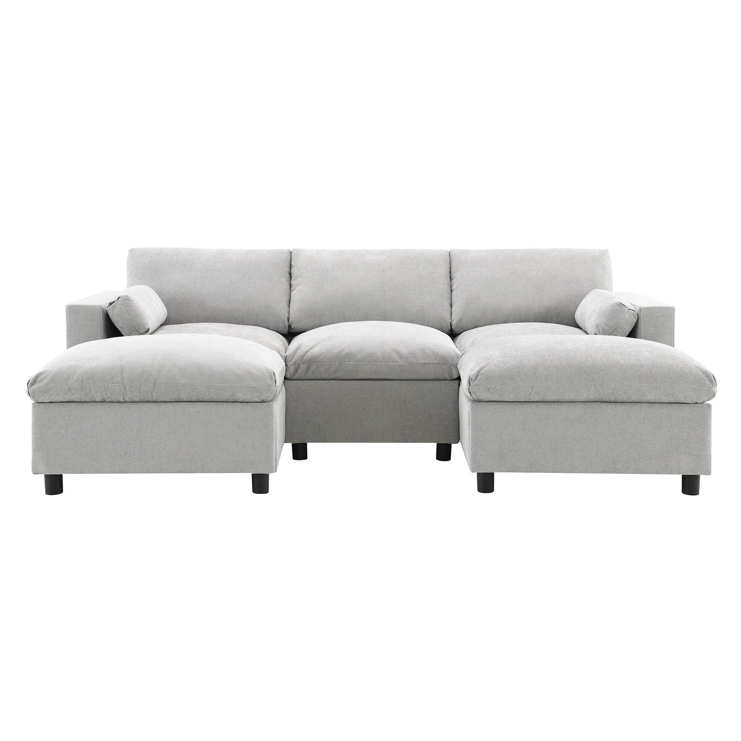 Divano componibile modulare in ciniglia con tasche portaoggetti, divano a U da 5 posti con cuscini, divano Cloud con 2 pouf mobili