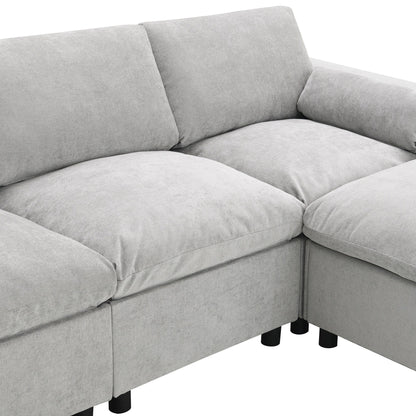 Divano componibile modulare in ciniglia con tasche portaoggetti, divano a U da 5 posti con cuscini, divano Cloud con 2 pouf mobili
