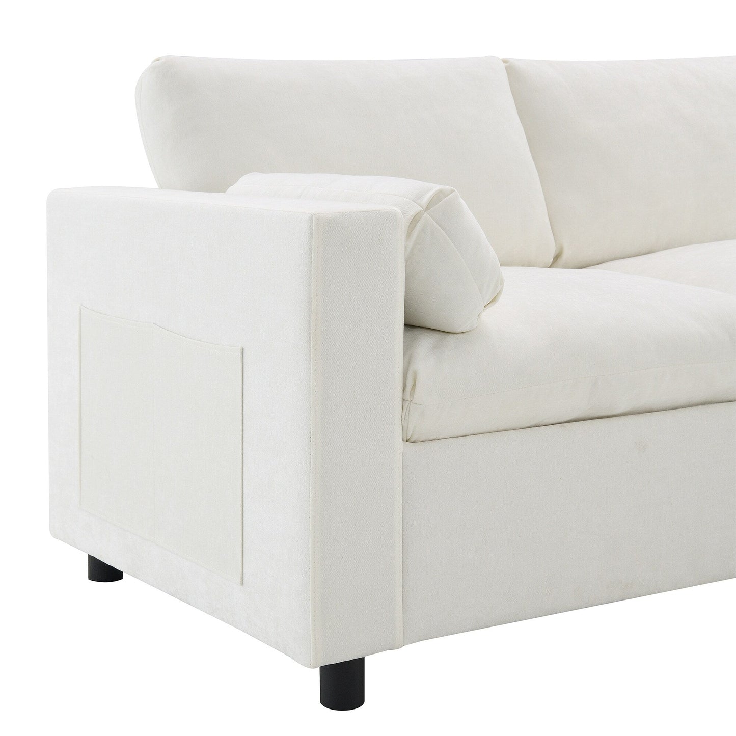 Divano componibile modulare in ciniglia con tasche portaoggetti, divano a U da 5 posti con cuscini, divano Cloud con 2 pouf mobili