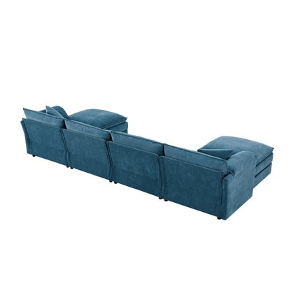 Divano componibile modulare in ciniglia, divano a forma di U con doppi cuscini, divano a 6 posti con pouf mobili
