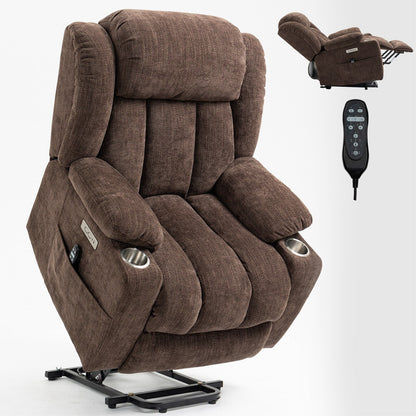 Poltrona massaggiante con reclinabile elettrica Chenille a 8 punti, con riscaldamento della vita, porte USB e portabicchieri in acciaio inossidabile