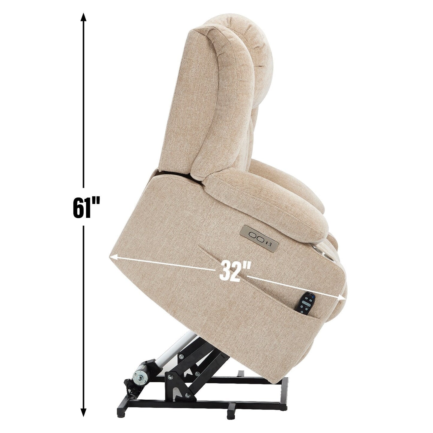 Poltrona massaggiante con reclinabile elettrica Chenille a 8 punti, con riscaldamento della vita, porte USB e portabicchieri in acciaio inossidabile