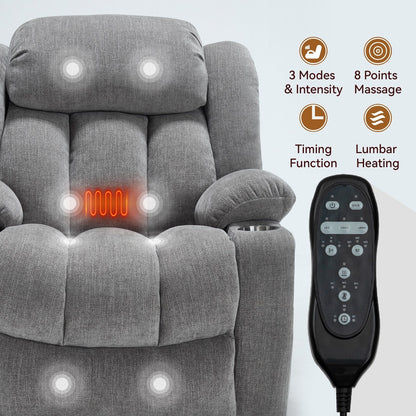 Poltrona massaggiante con reclinabile elettrica Chenille a 8 punti, con riscaldamento della vita, porte USB e portabicchieri in acciaio inossidabile