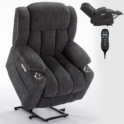 Poltrona massaggiante con reclinabile elettrica Chenille a 8 punti, con riscaldamento della vita, porte USB e portabicchieri in acciaio inossidabile