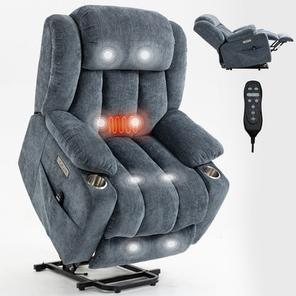 Poltrona massaggiante con reclinabile elettrica Chenille a 8 punti, con riscaldamento della vita, porte USB e portabicchieri in acciaio inossidabile