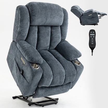 Poltrona massaggiante con reclinabile elettrica Chenille a 8 punti, con riscaldamento della vita, porte USB e portabicchieri in acciaio inossidabile