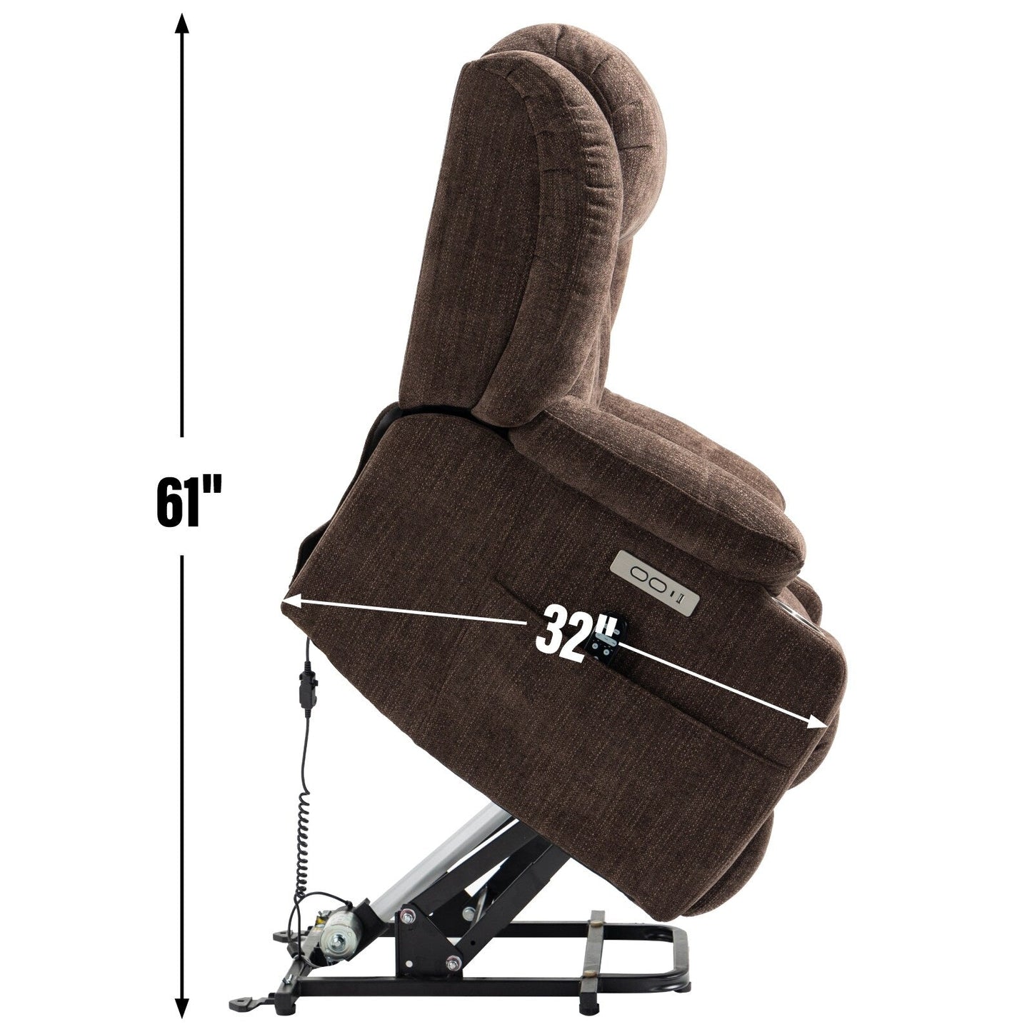 Poltrona massaggiante con reclinabile elettrica Chenille a 8 punti, con riscaldamento della vita, porte USB e portabicchieri in acciaio inossidabile