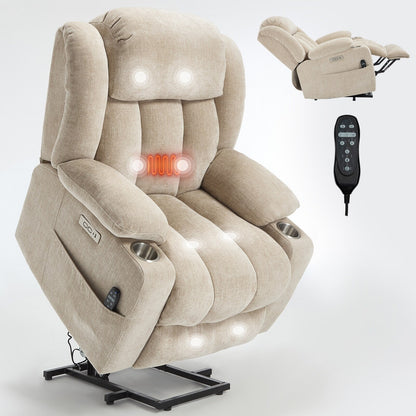 Poltrona massaggiante con reclinabile elettrica Chenille a 8 punti, con riscaldamento della vita, porte USB e portabicchieri in acciaio inossidabile