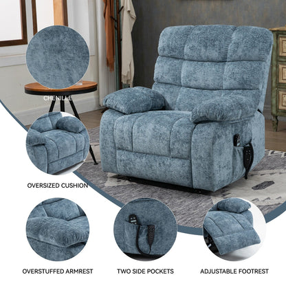 Poltrona reclinabile elettrica Chenille per persone alte e grandi con massaggio, riscaldamento, doppi motori e reclinazione a 180°