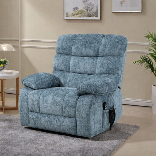 Poltrona reclinabile elettrica Chenille per persone alte e grandi con massaggio, riscaldamento, doppi motori e reclinazione a 180°