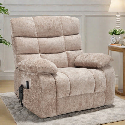 Poltrona reclinabile elettrica Chenille per persone alte e grandi con massaggio, riscaldamento, doppi motori e reclinazione a 180°