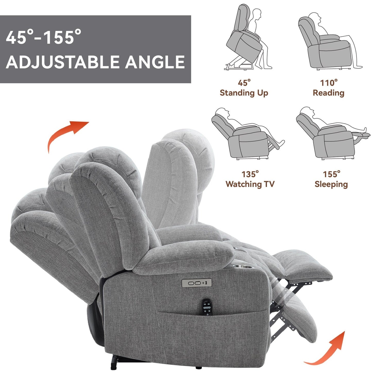 Poltrona reclinabile elettrica Chenille