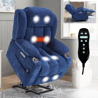 Poltrona reclinabile elettrica Chenille con massaggio, riscaldamento, USB, tipo C, portabicchieri