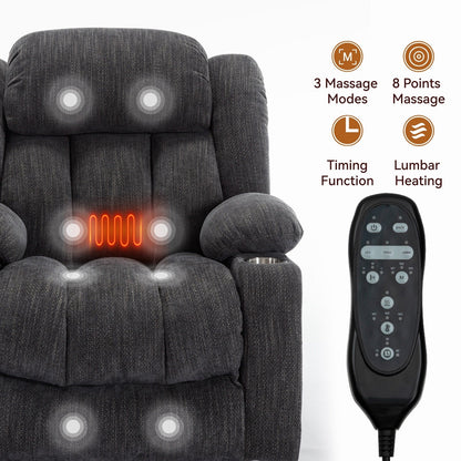 Poltrona reclinabile elettrica Chenille con massaggio, riscaldamento, USB, tipo C, portabicchieri