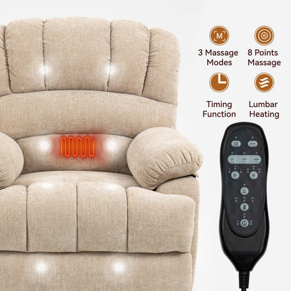 Poltrona reclinabile elettrica Chenille con massaggio termico, USB, reclinazione massima di 155°