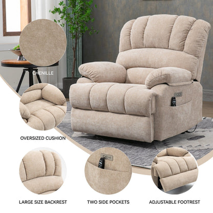 Poltrona reclinabile elettrica Chenille con massaggio termico, USB, reclinazione massima di 155°