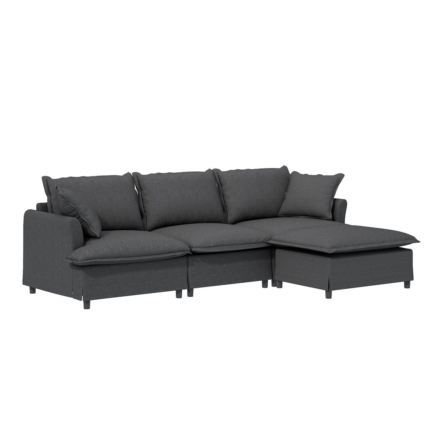 Divano componibile in ciniglia con pouf, set divano a forma di L con cuscini decorativi, combinazione libera, 4 posti modulari imbottiti