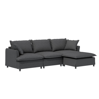 Divano componibile in ciniglia con pouf, set divano a forma di L con cuscini decorativi, combinazione libera, 4 posti modulari imbottiti