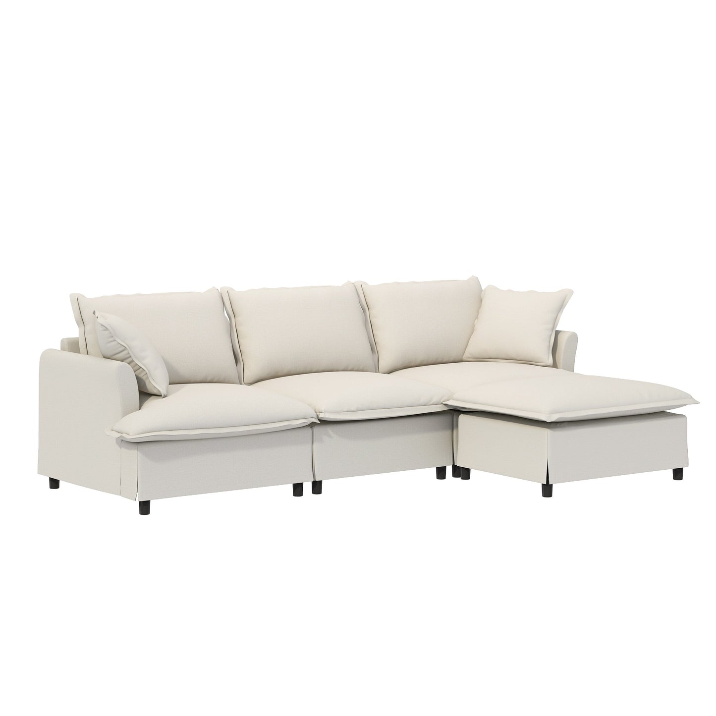 Divano componibile in ciniglia con pouf, set divano a forma di L con cuscini decorativi, combinazione libera, 4 posti modulari imbottiti