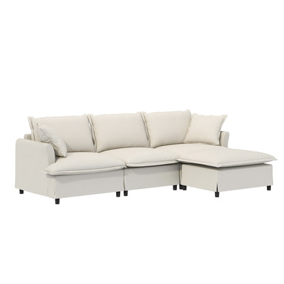 Divano componibile in ciniglia con pouf, set divano a forma di L con cuscini decorativi, combinazione libera, 4 posti modulari imbottiti