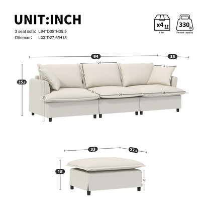 Divano componibile in ciniglia con pouf, set divano a forma di L con cuscini decorativi, combinazione libera, 4 posti modulari imbottiti