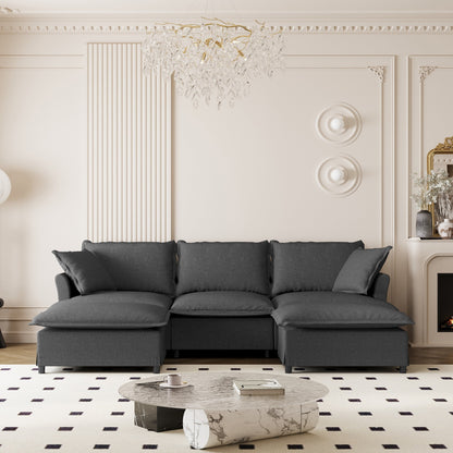 Divano componibile in ciniglia con pouf, divano letto a forma di U con cuscini, combinazione libera, divano modulare imbottito a 5 posti