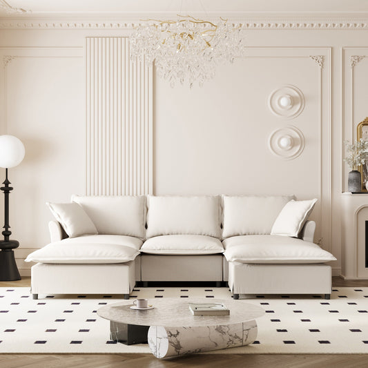 Divano componibile in ciniglia con pouf, divano letto a forma di U con cuscini, combinazione libera, divano modulare imbottito a 5 posti