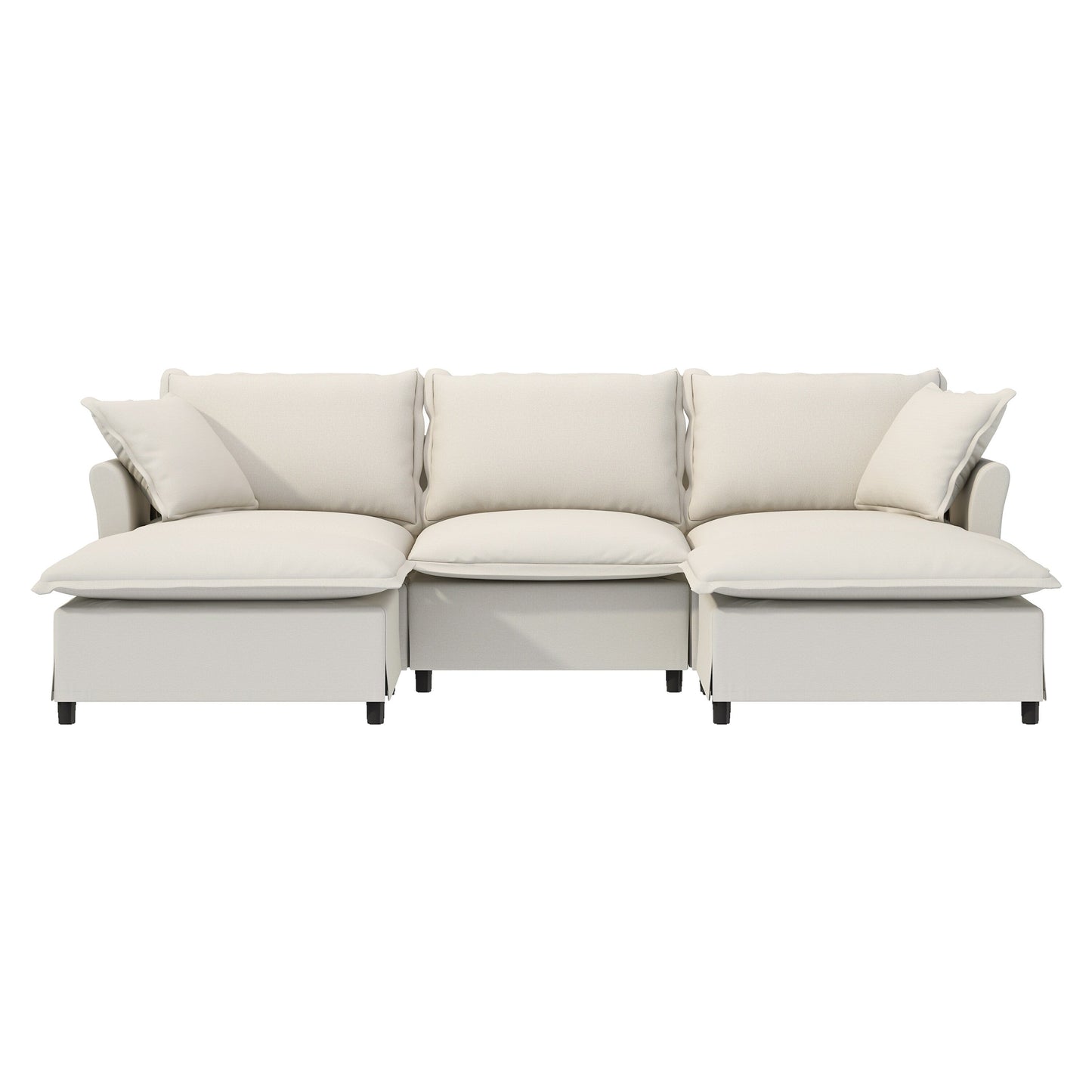 Divano componibile in ciniglia con pouf, divano letto a forma di U con cuscini, combinazione libera, divano modulare imbottito a 5 posti