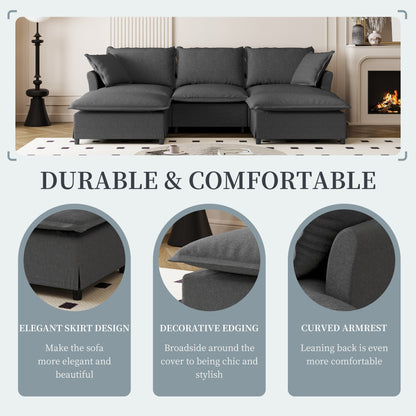 Divano componibile in ciniglia con pouf, divano letto a forma di U con cuscini, combinazione libera, divano modulare imbottito a 5 posti