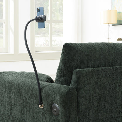 Divano componibile in ciniglia con pouf contenitore e tasche, porta telefono regolabile, seduta ampia, set divano a L con caricabatterie USB