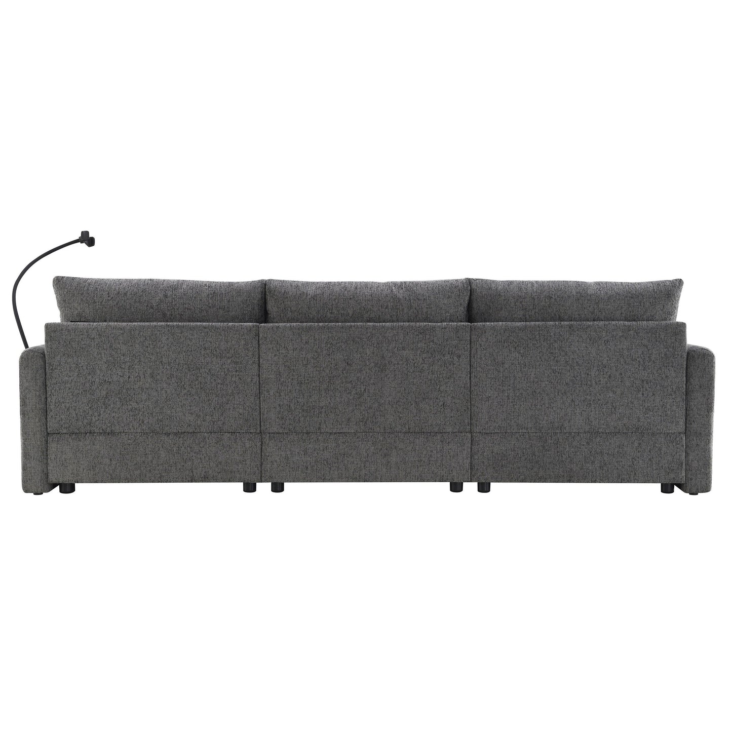 Divano componibile in ciniglia con pouf contenitore e tasche, porta telefono regolabile, seduta ampia, set divano a L con caricabatterie USB