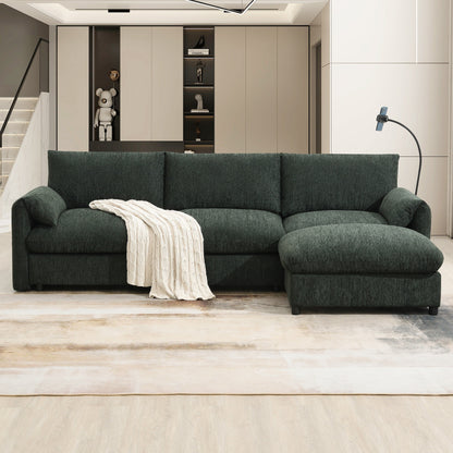 Divano componibile in ciniglia con pouf contenitore e tasche, porta telefono regolabile, seduta ampia, set divano a L con caricabatterie USB