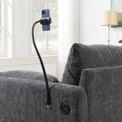 Divano componibile in ciniglia con pouf contenitore e tasche, porta telefono regolabile, seduta ampia, set divano a L con caricabatterie USB