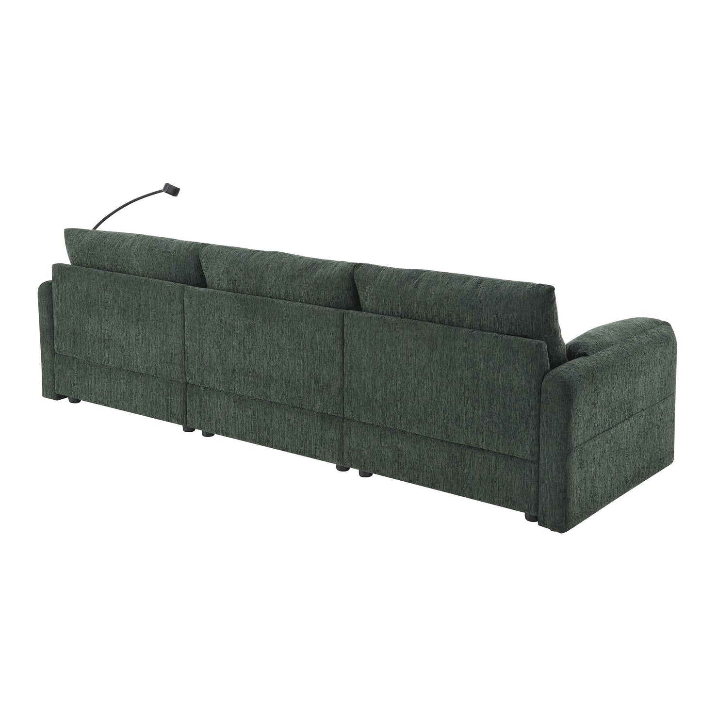 Divano componibile in ciniglia con pouf contenitore e tasche, porta telefono regolabile, seduta ampia, set divano a L con caricabatterie USB