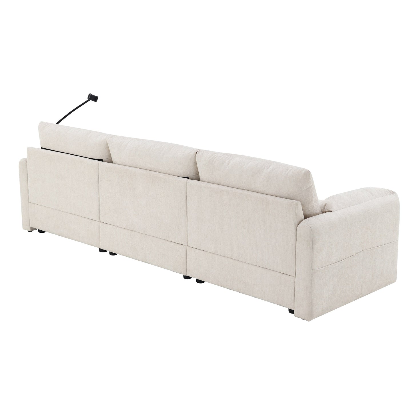 Divano componibile in ciniglia con pouf contenitore e tasche, porta telefono regolabile, seduta ampia, set divano a L con caricabatterie USB
