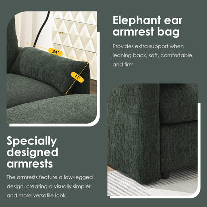 Divano componibile in ciniglia con pouf contenitore e tasche, porta telefono regolabile, seduta ampia, set divano a L con caricabatterie USB
