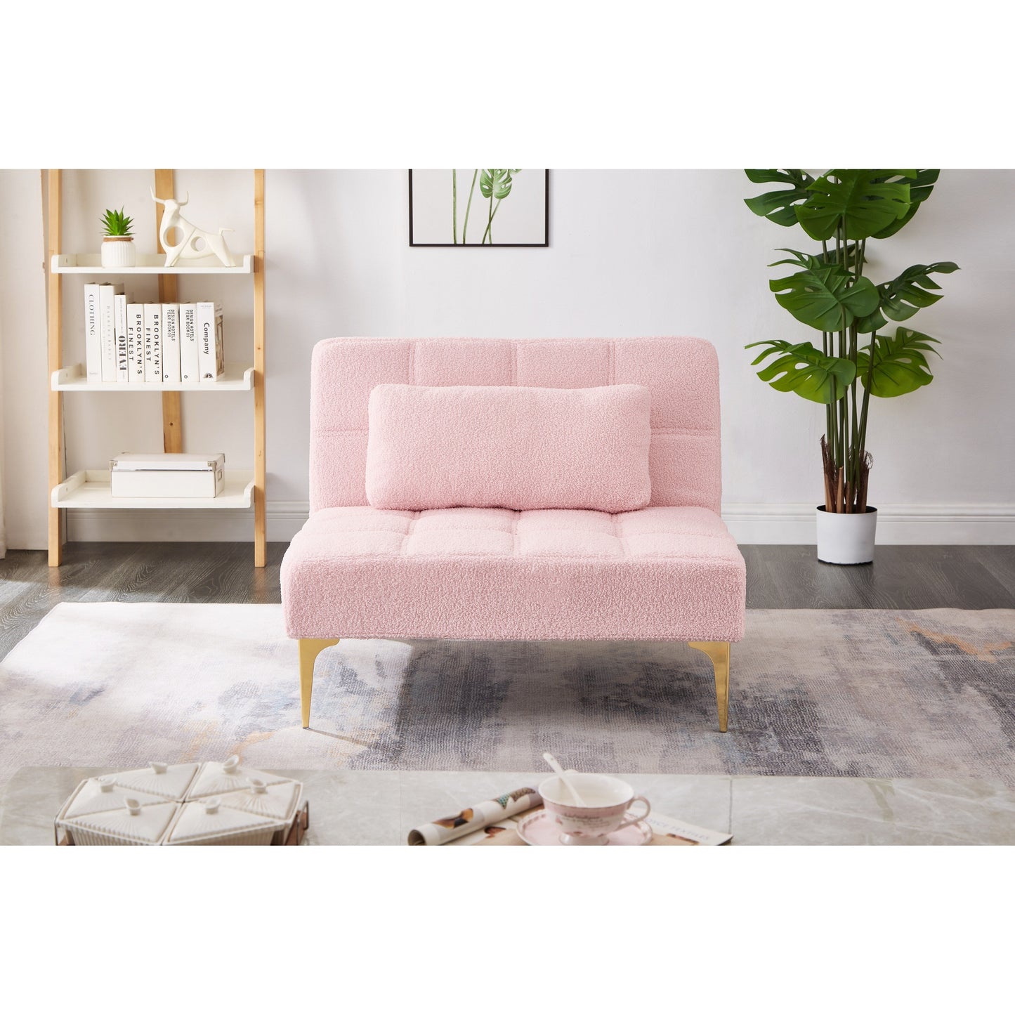 Divano letto singolo modulare in ciniglia con struttura in legno