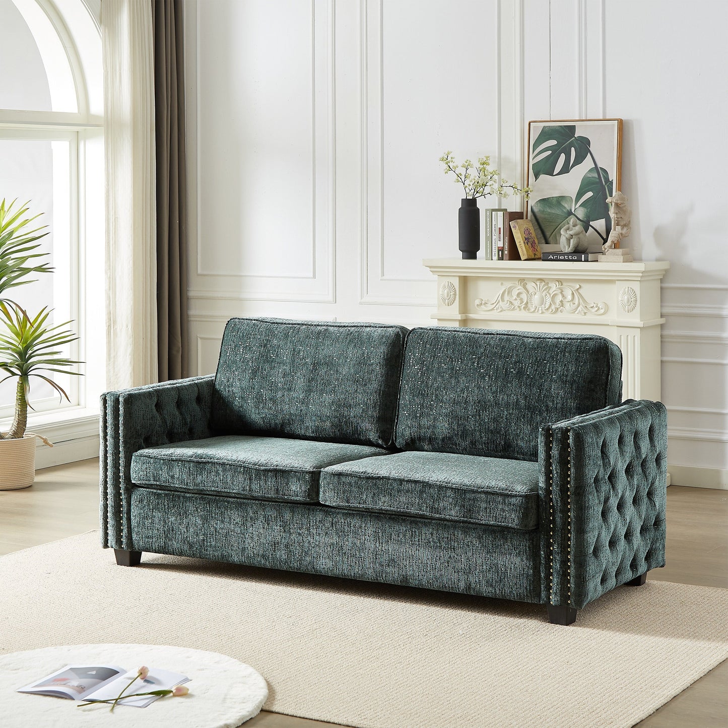 Divano letto in ciniglia con materasso in memory foam