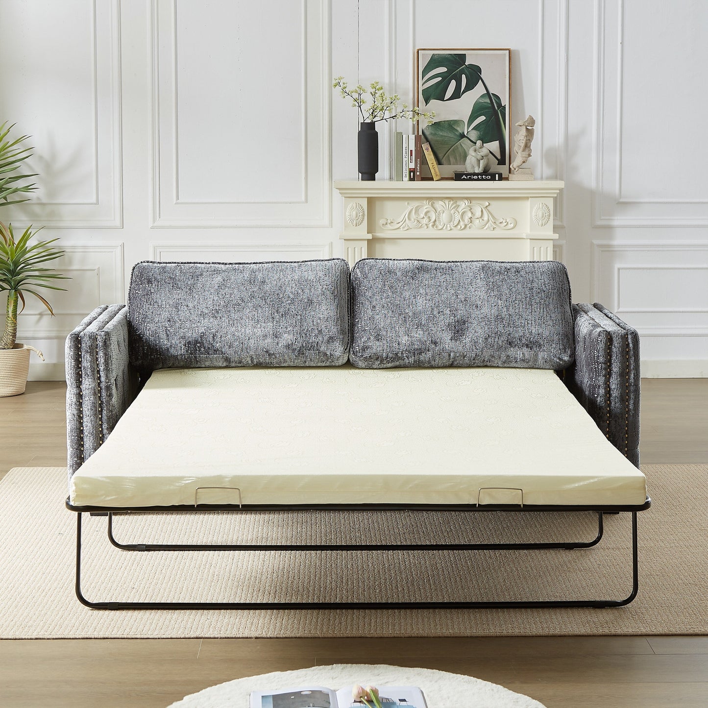 Divano letto in ciniglia con materasso in memory foam