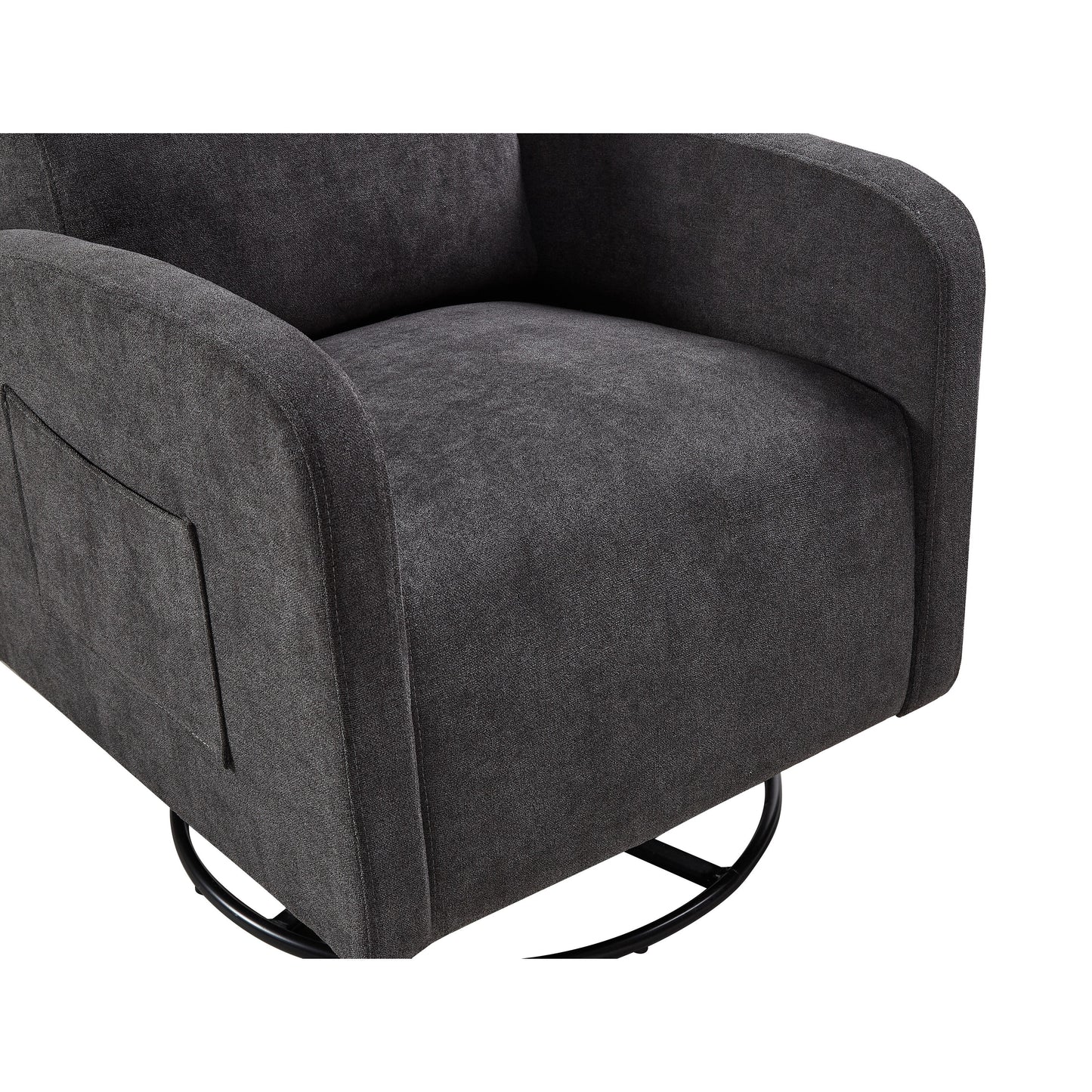 Poltrona reclinabile manuale girevole a 360° con rivestimento in ciniglia, cuscino spesso e tasche laterali