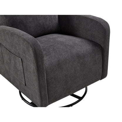Poltrona reclinabile manuale girevole a 360° con rivestimento in ciniglia, cuscino spesso e tasche laterali