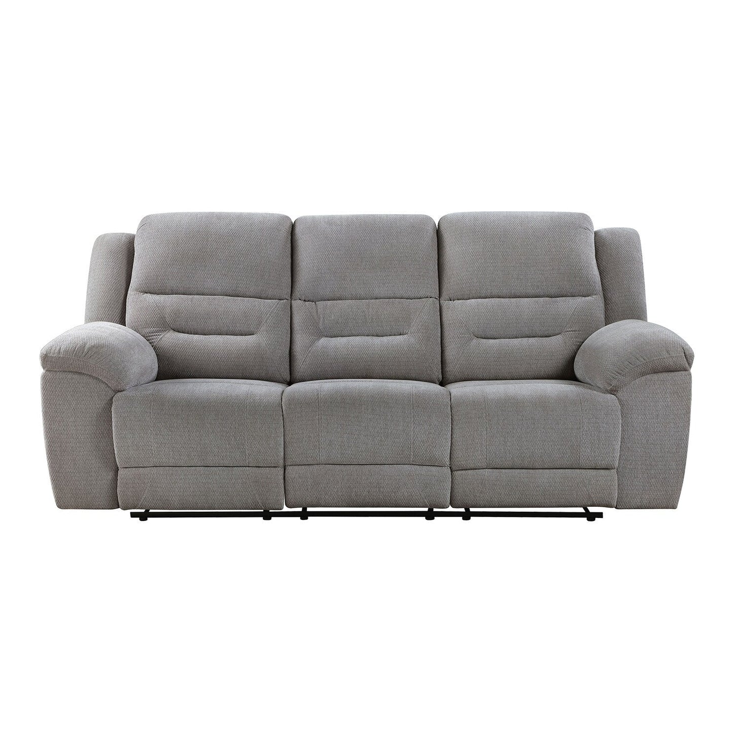 Divano reclinabile manuale rivestito in ciniglia con bracciolo pillow-top in grigio