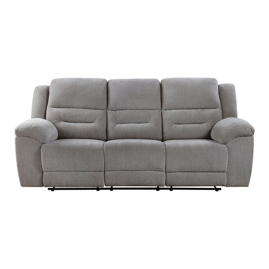 Divano reclinabile manuale rivestito in ciniglia con bracciolo pillow-top in grigio