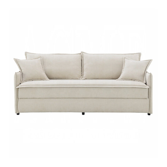 Divano imbottito in ciniglia con letto estraibile, colore beige