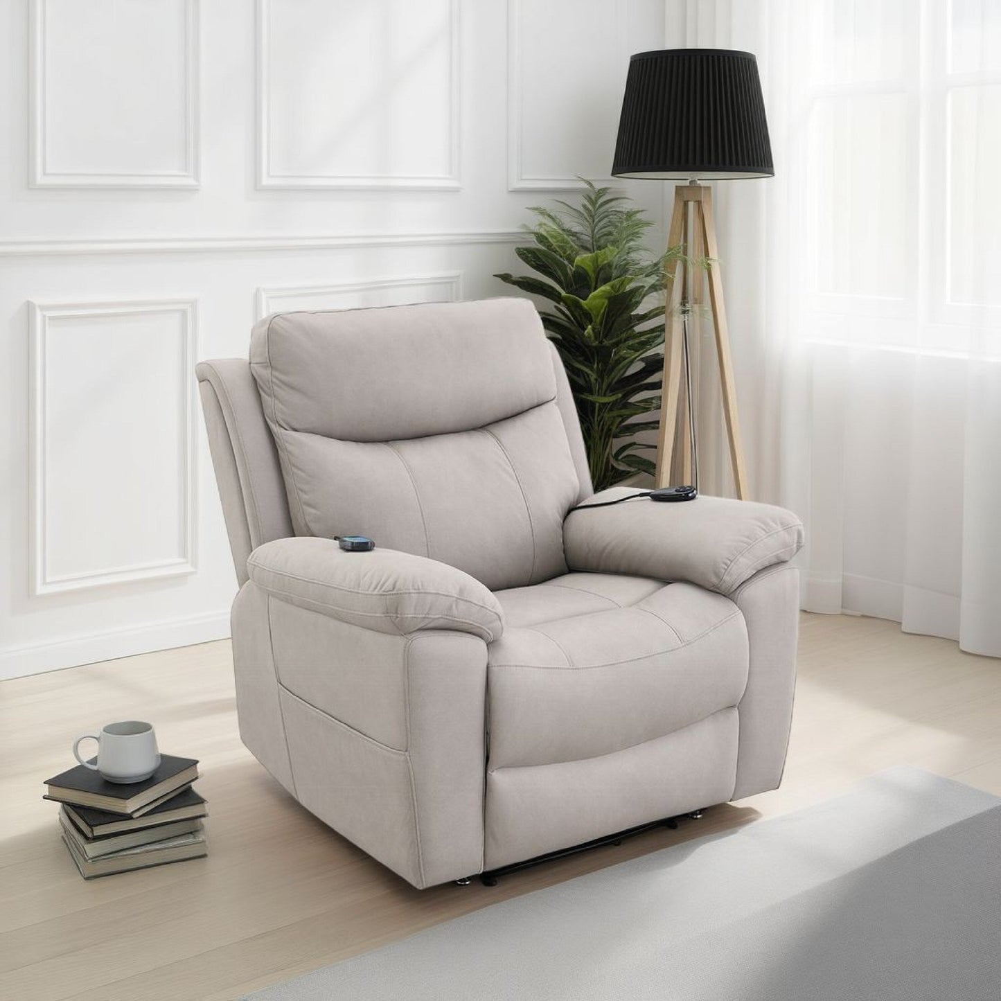 Poltrona reclinabile e sollevabile Cheru Power Motion con massaggio riscaldato, grigia