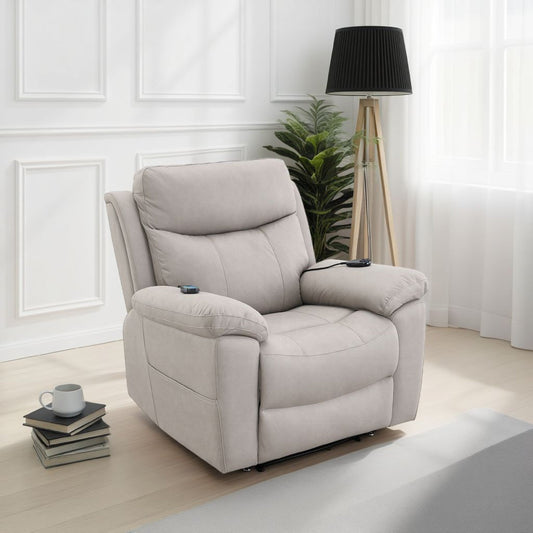 Poltrona reclinabile e sollevabile Cheru Power Motion con massaggio riscaldato, grigia