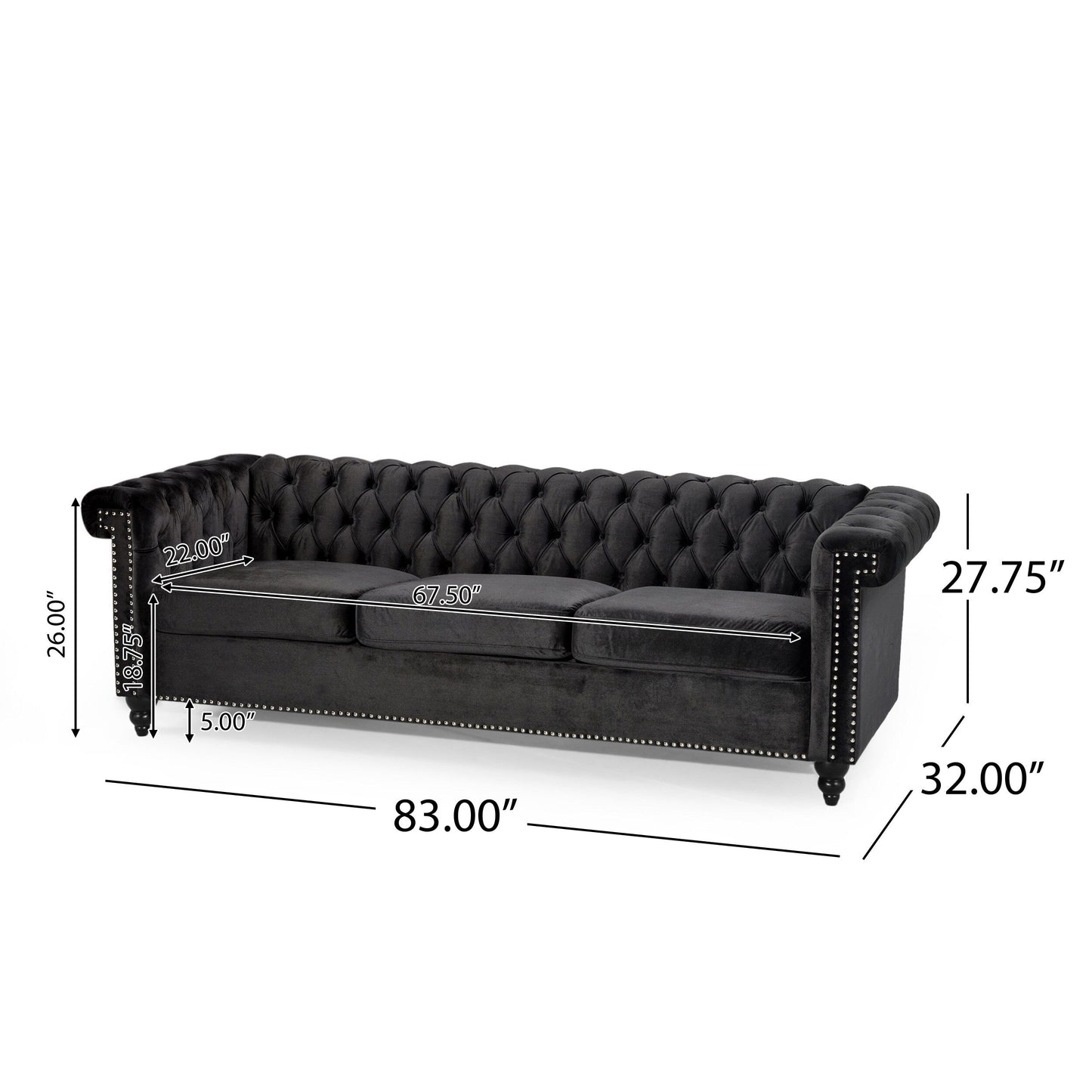 Divano Chesterfield a 3 posti con capitonné e borchie