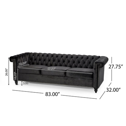 Divano Chesterfield a 3 posti con capitonné e borchie